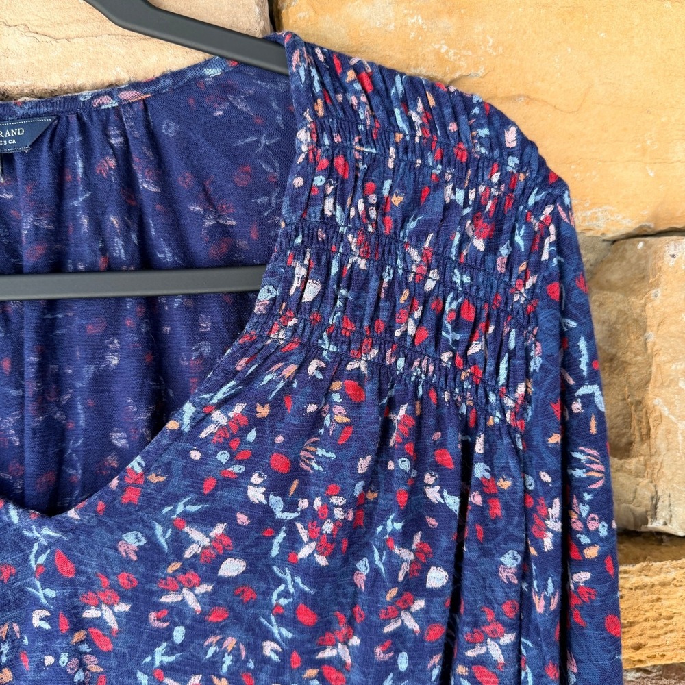 Lucky Brand V-neck Blue Floral Long sleeve Viscose Boho Country Western Top M - Picture 8 of 13